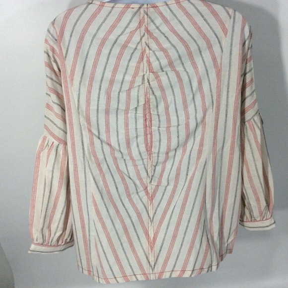 BluHeaven Umgee Women's L Red White Black Stripe Top Bishop Sleeve Button Down - Picture 3 of 9